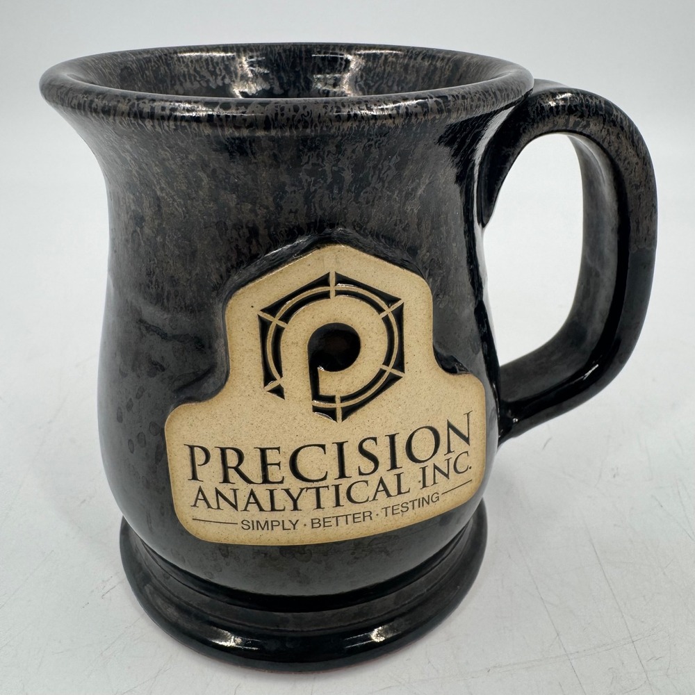 Sunset Hill Stoneware Mug Precision Analytical Black Glazed Pottery Advertising‎